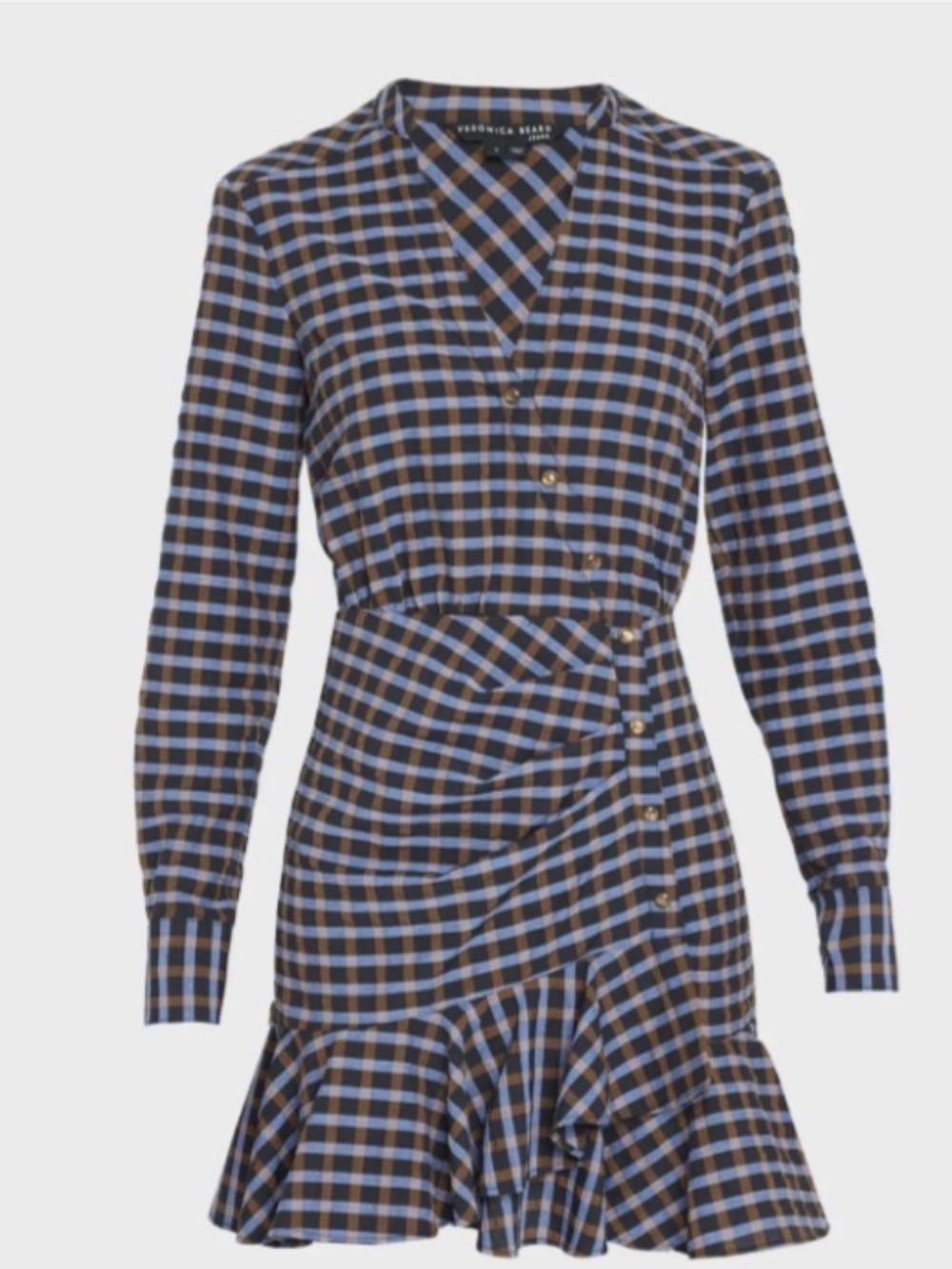 Veronica Beard Sherry Plaid Snap Front Mini Dress Blue Multi Check Size M NWT